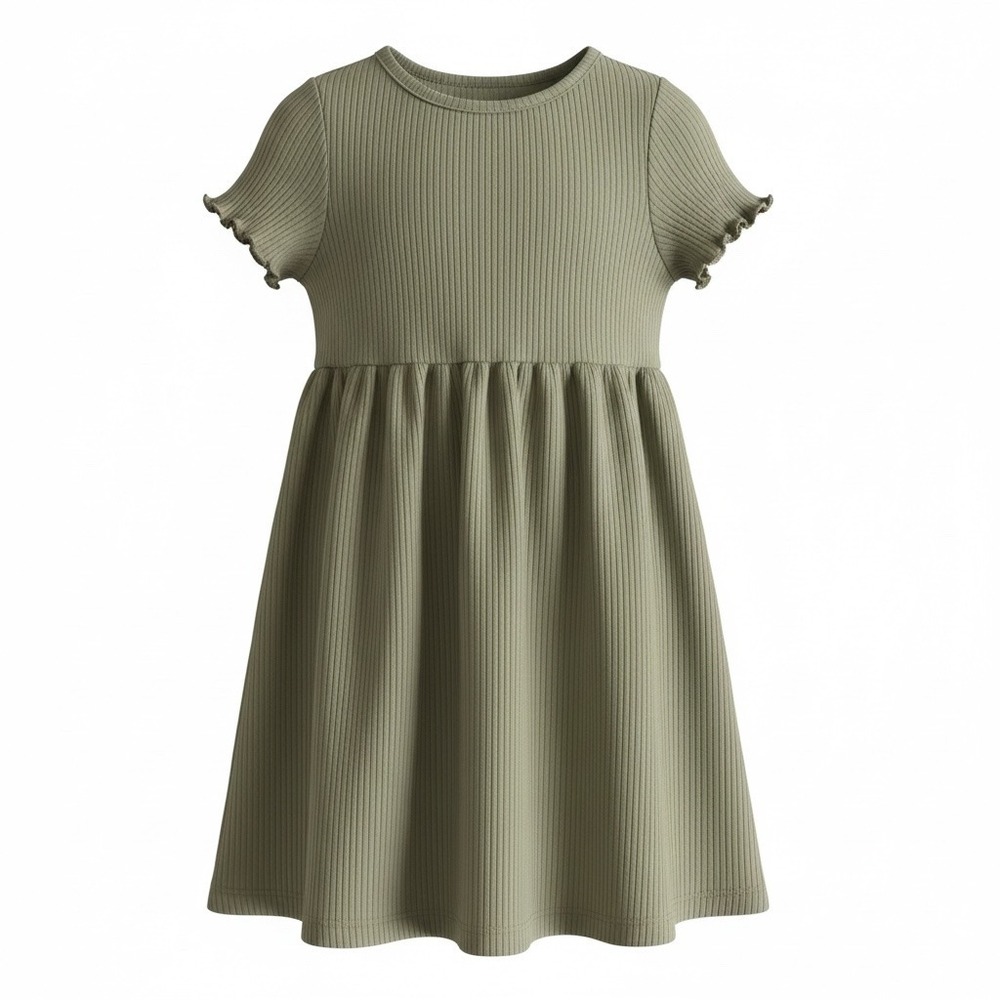 Cat & Jack Girls Light Olive‎ Ribbed Short Sleeve Dress 4T NWT